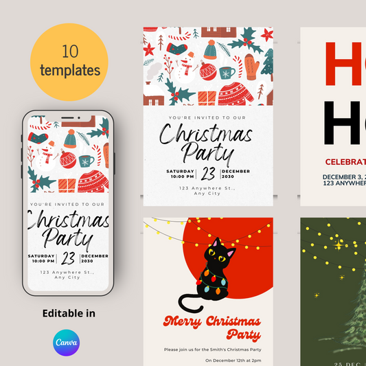 🎄 Spread Holiday Cheer with 10 Customizable Christmas Party Card Designs 🎄